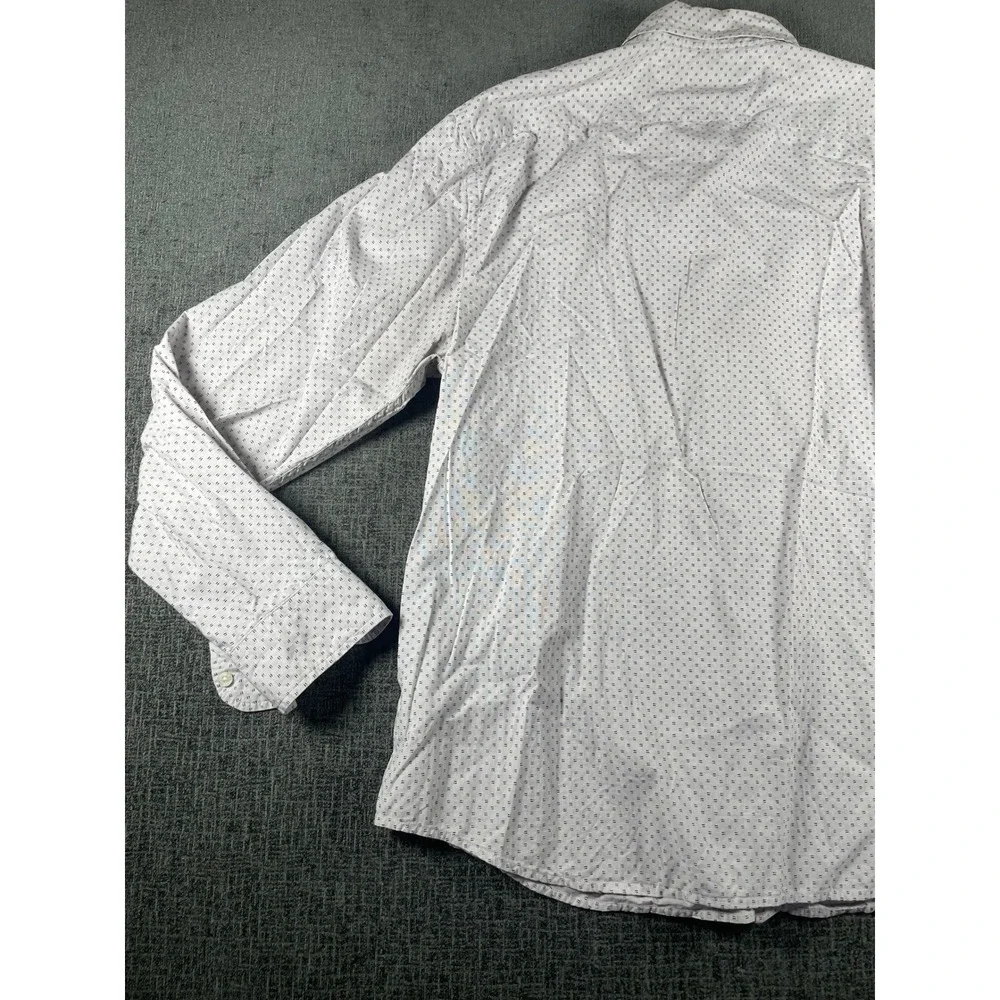 Banana Republic Mens XL Untucked Fit Button Down Shirt White Blue Micro Print LS